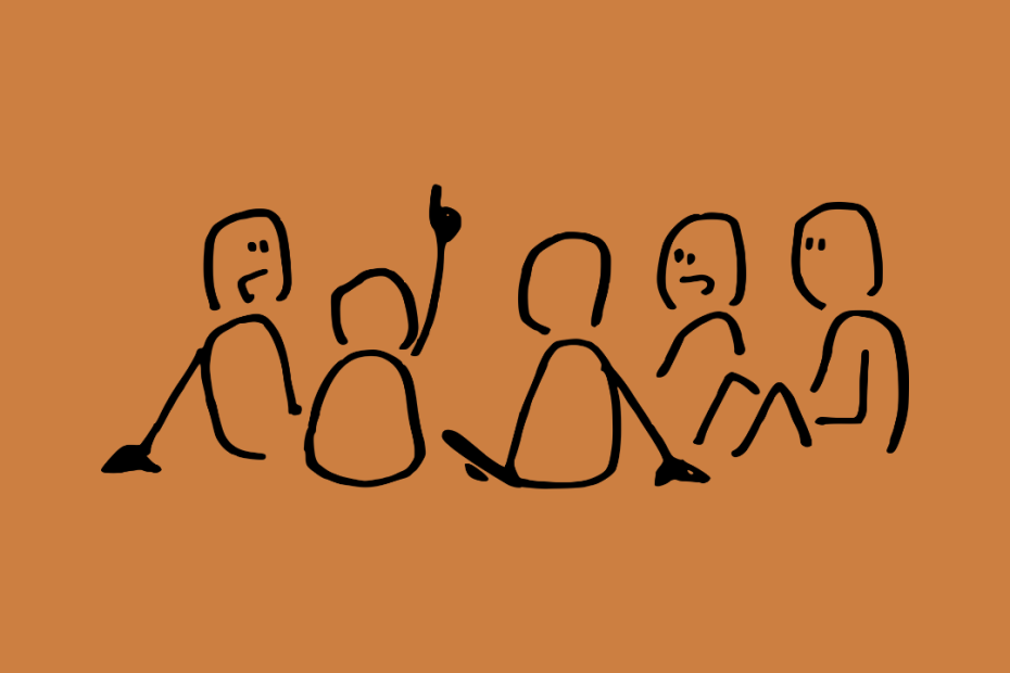 Ein Ausflug ins StuPa - Zeichnung von einer Personengruppe.